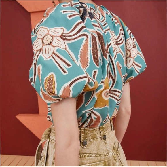 Ulla Johnson  Anila In Topaz Blouse 100% Silk Top Size 8 - Picture 9 of 9